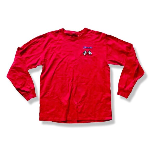 Vintage Yamaha Checkered Flags Racing T-Shirt Long-Sleeve Red - Picture 1 of 5